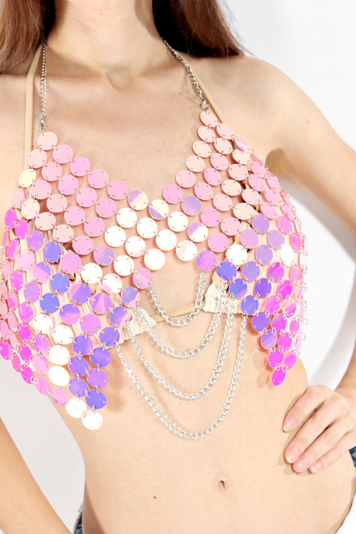 Esti Pink Sequin Chain Top