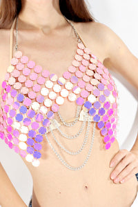 Esti Pink Sequin Chain Top