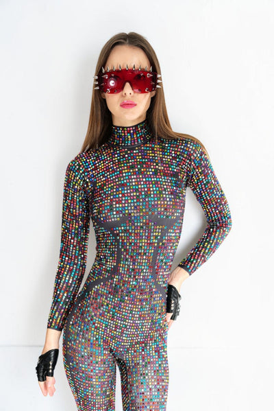 Aurora Spectrum Rhinestone Jumpsuit Jumpsuit Iconic Outfitters 