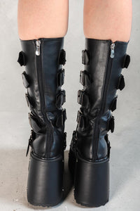 Taria Black Buckle Platform Festival Boots
