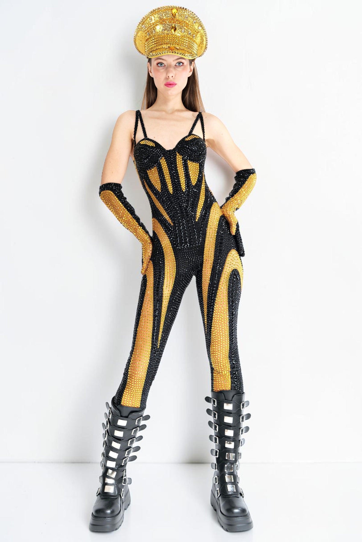 Memphis Rhinestone Jumpsuit & Gloves Jumpsuit Iconic Outfitters 
