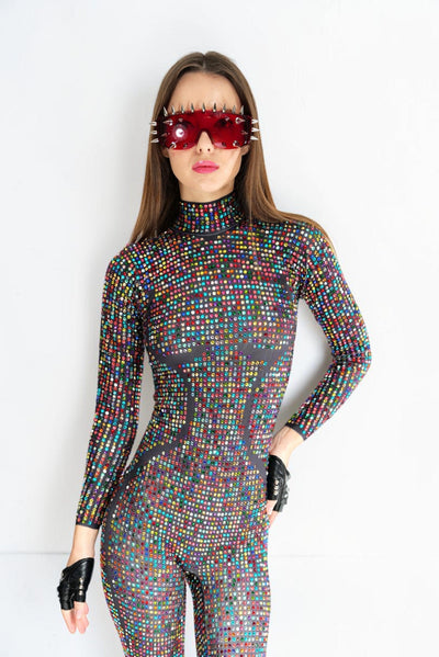 Aurora Spectrum Rhinestone Jumpsuit Jumpsuit Iconic Outfitters 