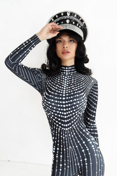 Lexxon Rhinestone Pearl Jumpsuit