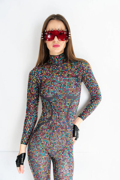 Aurora Spectrum Rhinestone Jumpsuit Jumpsuit Iconic Outfitters 