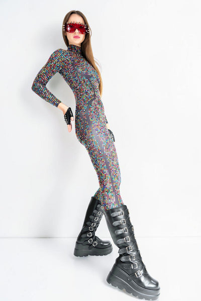 Aurora Spectrum Rhinestone Jumpsuit Jumpsuit Iconic Outfitters 