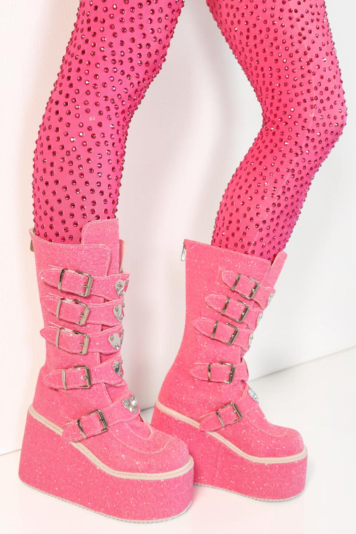Pink Glitter Heart Platform Boots