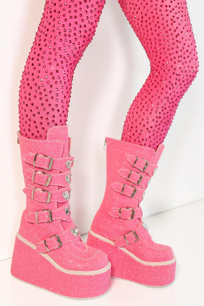 Pink Glitter Heart Platform Boots