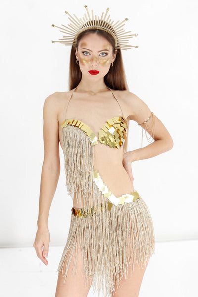 Vada Gold Mirror Fringe Bodysuit Iconic Outfitters 