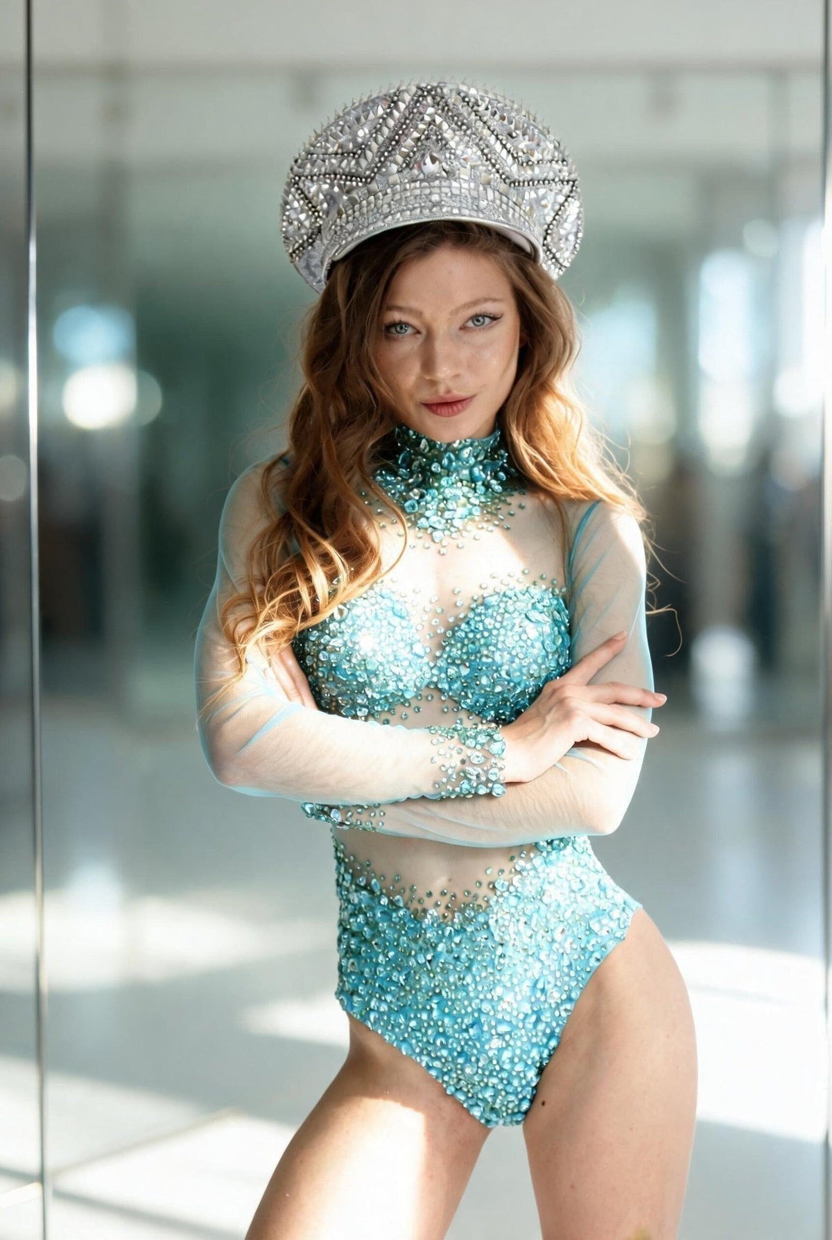 Gaia Rhinestone Mesh Bodysuit Iconic Outfitters 