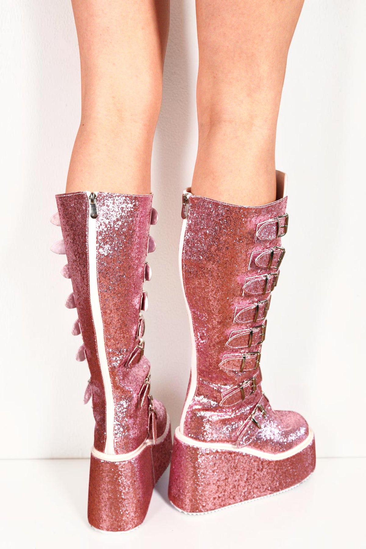 Revia Pink Glitter Platform Festival Boots