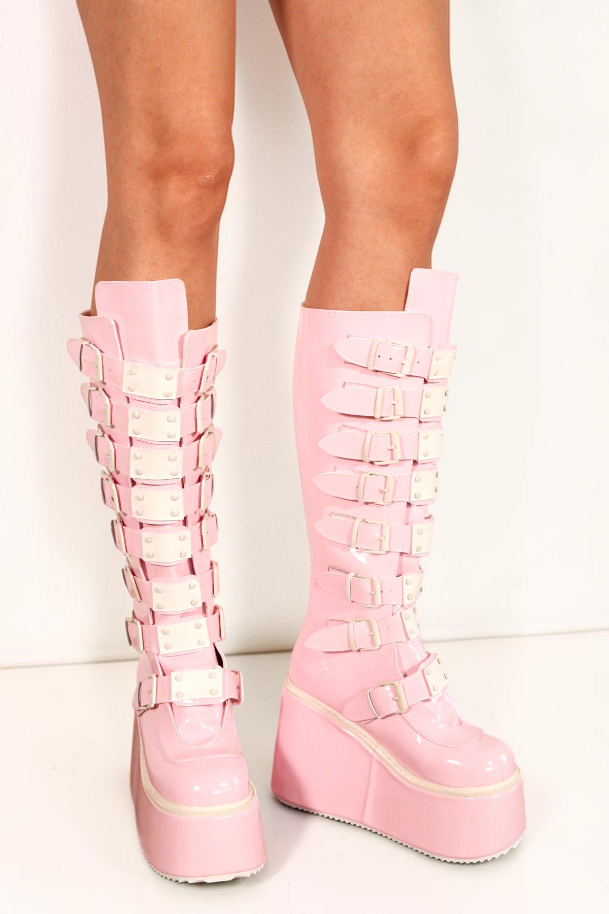 Kalea Pink Buckle Platform Festival Boots