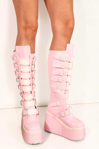 Kalea Pink Buckle Platform Festival Boots