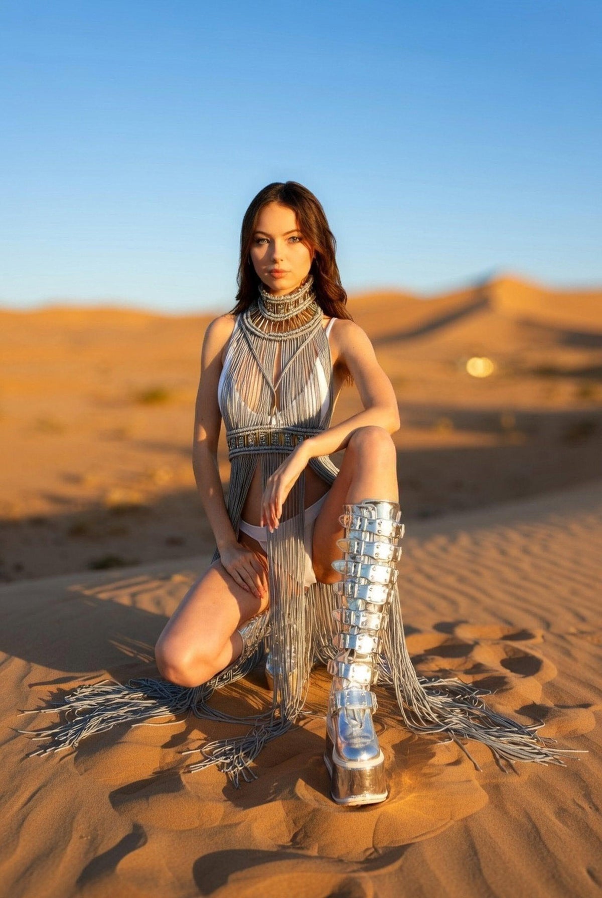 Riham Silver Macrame Dress Dress Iconic Outfitters 