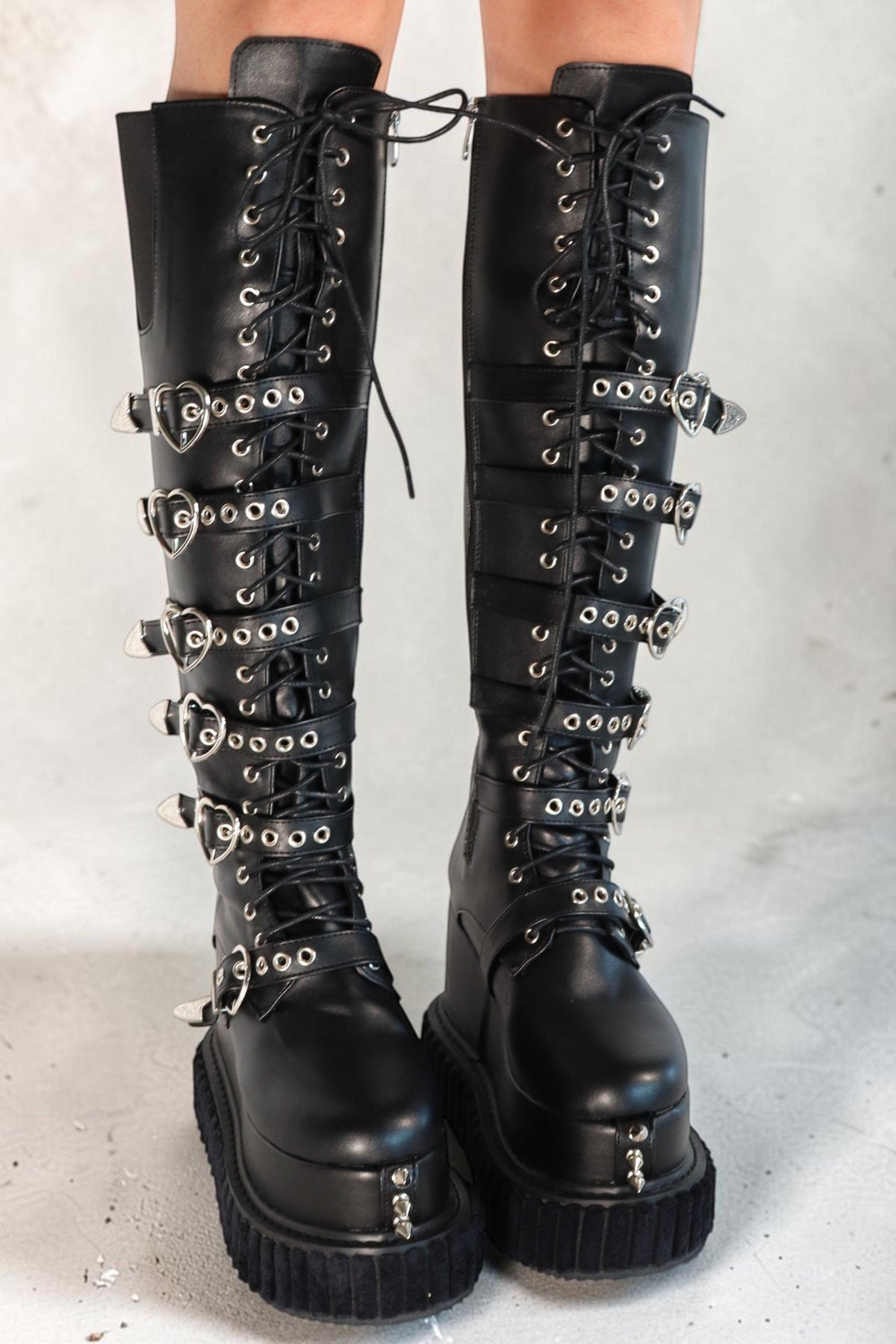 Ryanne Black Lace-Up Buckle Platform Boots