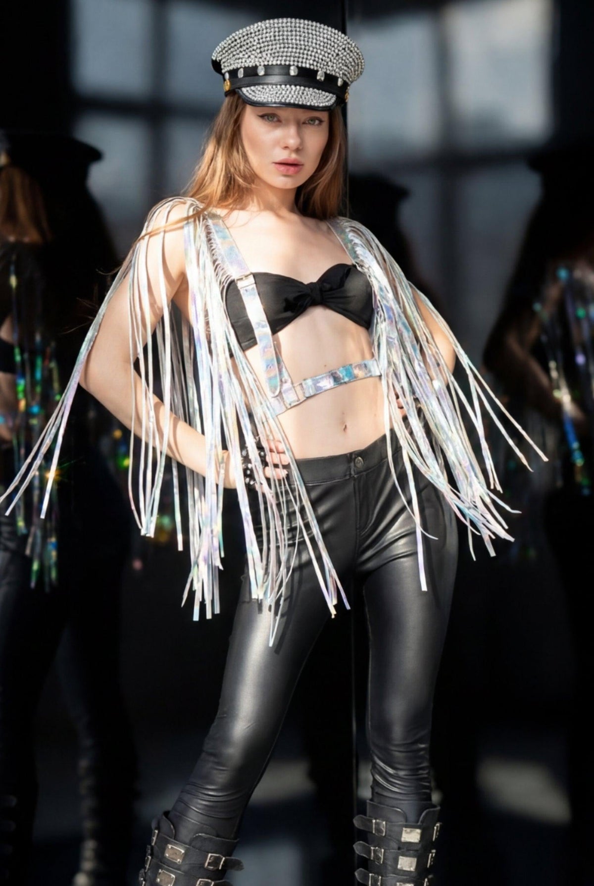 Akia Hologram Fringe Shoulder Piece Tops Iconic Outfitters 