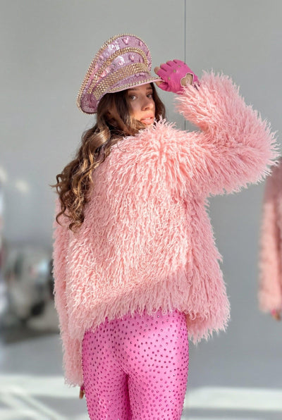 Arda Pink Shaggy Faux Fur Festival Jacket Faux Fur Iconic Outfitters 