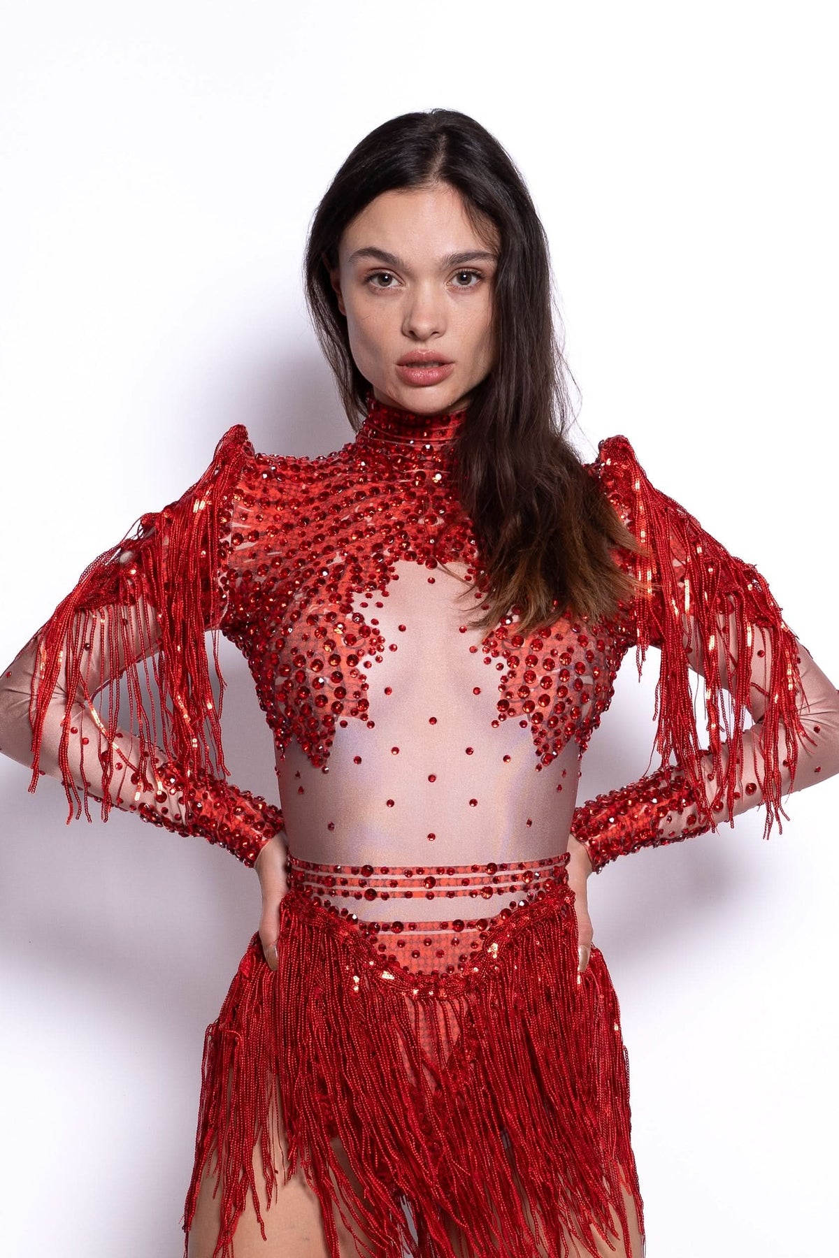 Aurea Rhinestone Bodysuit Iconic Outfitters One size Red 