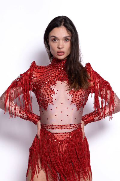 Aurea Rhinestone Bodysuit Iconic Outfitters One size Red 