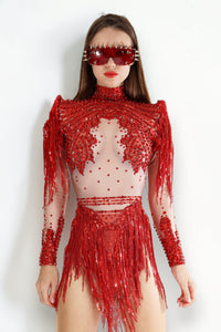 Aurea Rhinestone Bodysuit Iconic Outfitters One size Red 