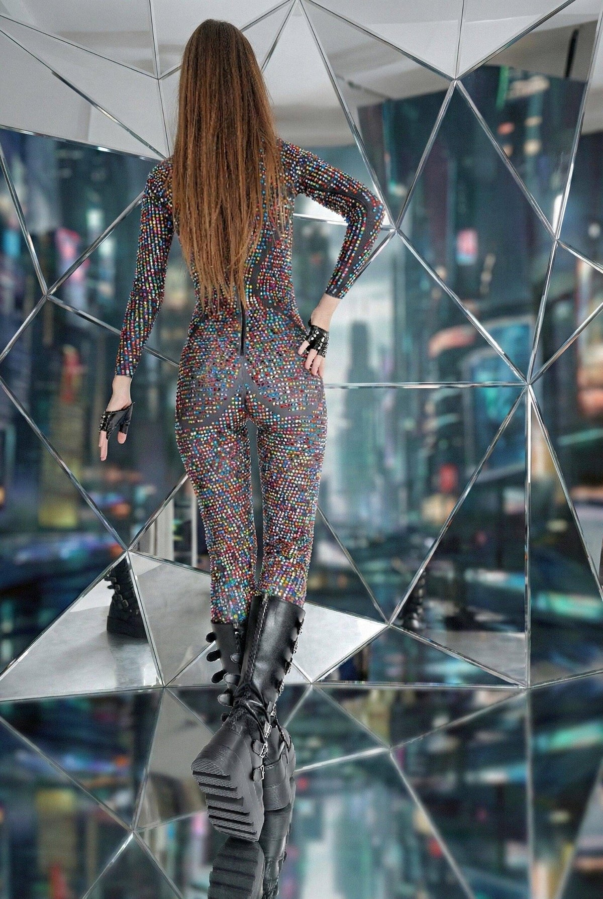 Aurora Spectrum Rhinestone Jumpsuit Jumpsuit Iconic Outfitters 