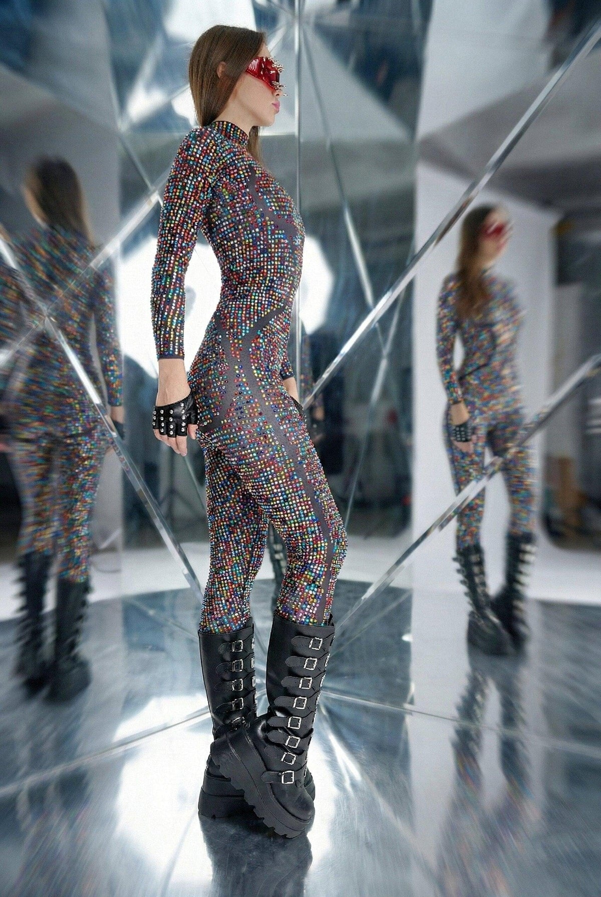 Aurora Spectrum Rhinestone Jumpsuit Jumpsuit Iconic Outfitters 