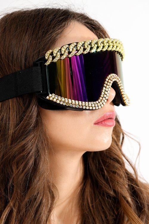 Avelar Gold Rhinestone Chain Googles Sunglasses Iconic Outfitters 