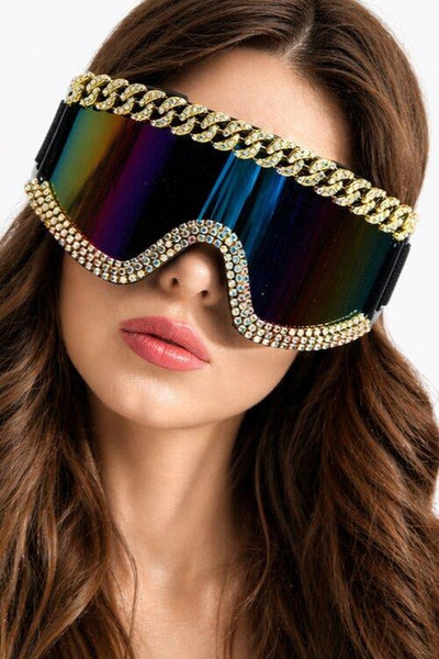 Avelar Gold Rhinestone Chain Googles Sunglasses Iconic Outfitters 