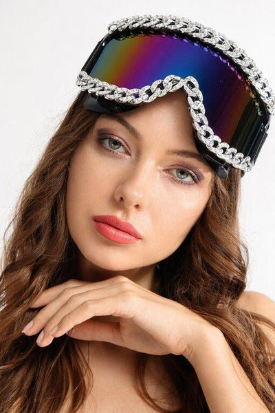Avelar Silver Rhinestone Chain Googles Sunglasses Iconic Outfitters 