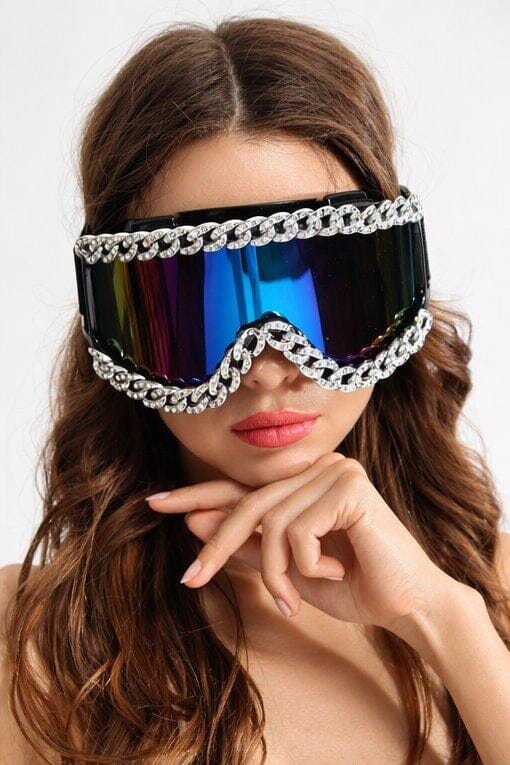 Avelar Silver Rhinestone Chain Googles Sunglasses Iconic Outfitters 