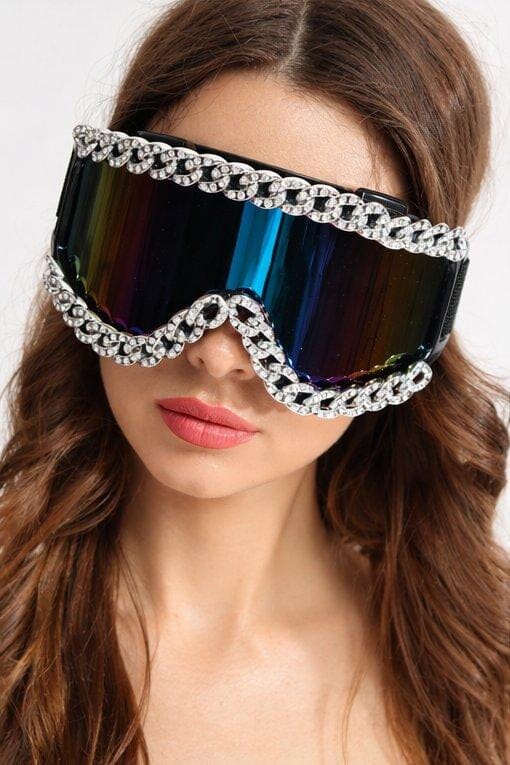 Avelar Silver Rhinestone Chain Googles Sunglasses Iconic Outfitters 