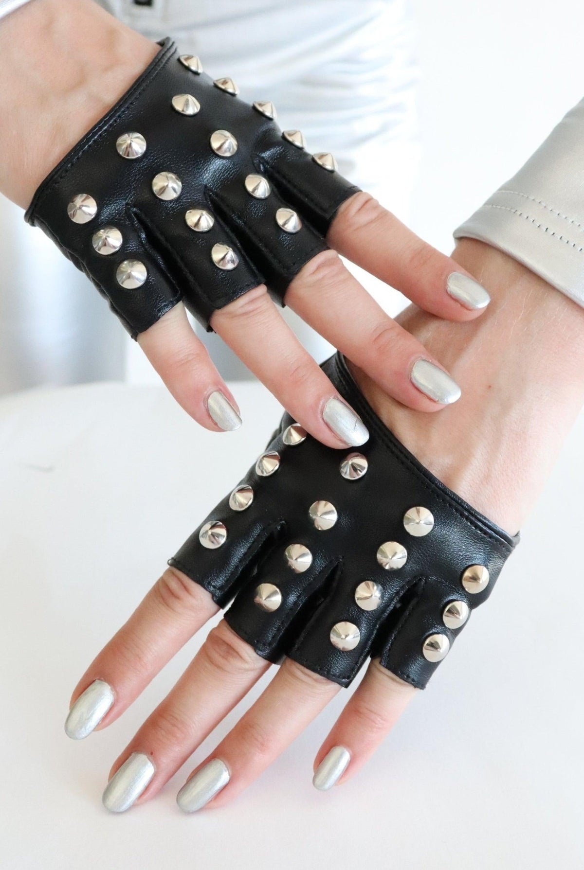 Avisha Studded Cutout Fingerless Gloves Gloves Iconic Outfitters 