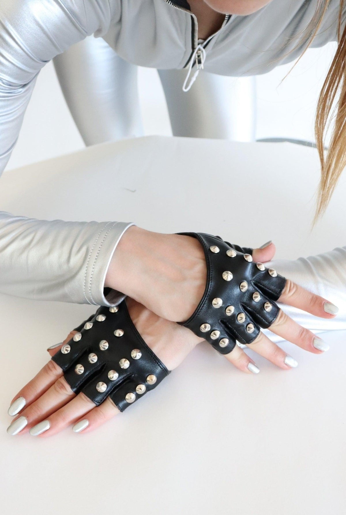 Avisha Studded Cutout Fingerless Gloves Gloves Iconic Outfitters 