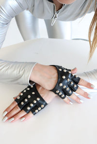 Avisha Studded Cutout Fingerless Gloves Gloves Iconic Outfitters 
