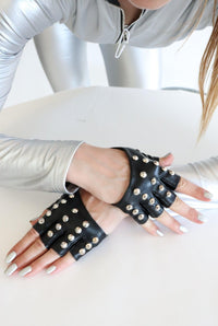 Avisha Studded Cutout Fingerless Gloves Gloves Iconic Outfitters 