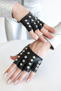 Avisha Studded Cutout Fingerless Gloves Gloves Iconic Outfitters 