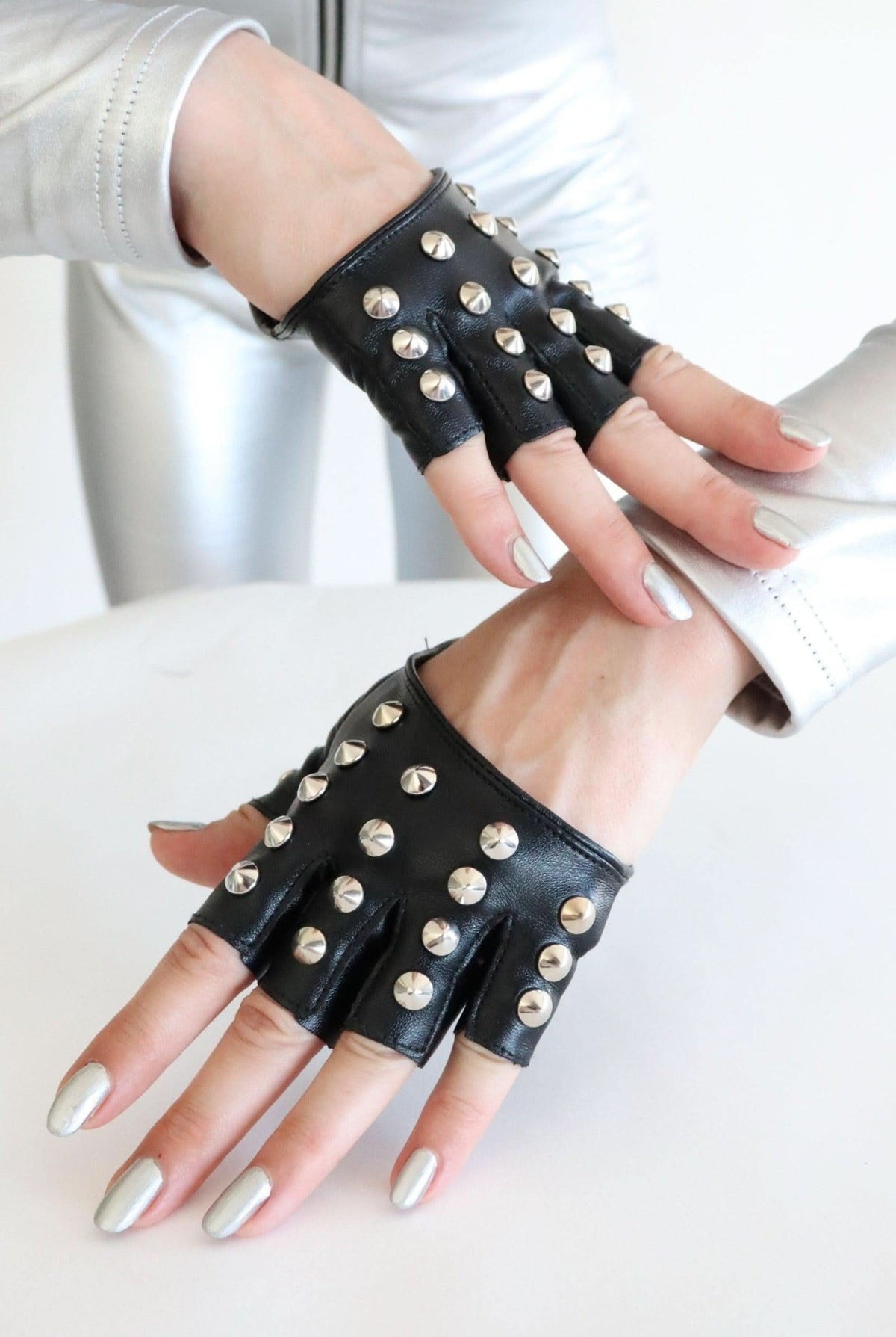 Avisha Studded Cutout Fingerless Gloves