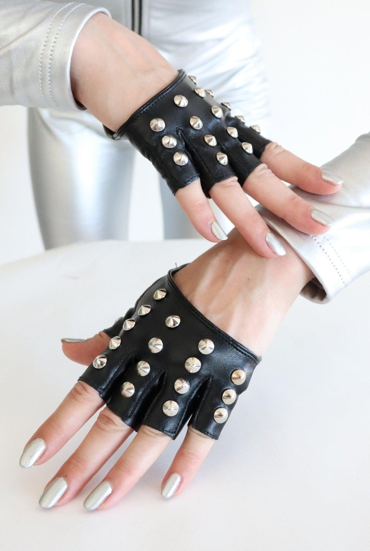 Avisha Studded Cutout Fingerless Gloves Gloves Iconic Outfitters 