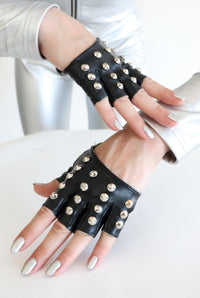 Avisha Studded Cutout Fingerless Gloves Gloves Iconic Outfitters 