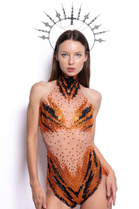 Azalea Rhinestone Bodysuit Iconic Outfitters Orange One size 
