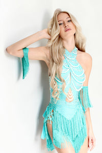 Aviora Turquoise Fringe Bodysuit