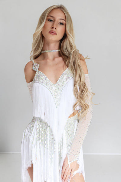 Virelle White Crystal Fringe Bodysuit Body Suit Iconic Outfitters 