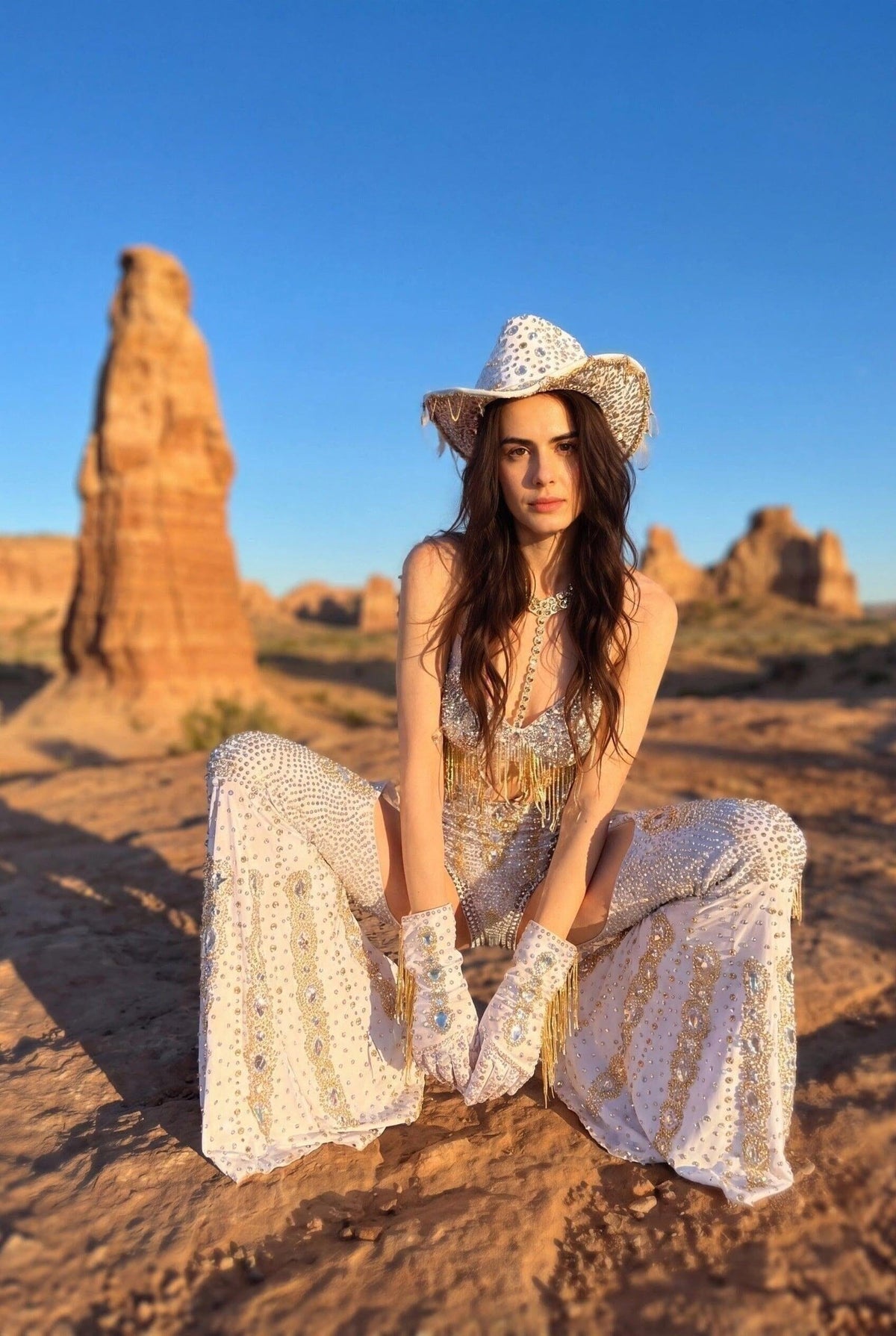 Celestia Rhinestone Fringe Jumpsuit Jumpsuit Iconic Outfitters 