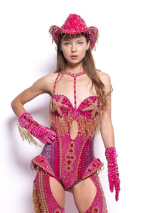 Celestia Rhinestone Fringe Jumpsuit Jumpsuit Iconic Outfitters S Pink 