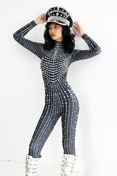 Lexxon Rhinestone Pearl Jumpsuit