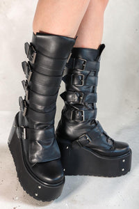 Taria Black Buckle Platform Festival Boots