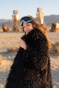 Elara Black Shaggy Faux Fur Festival Coat Faux Fur Iconic Outfitters 