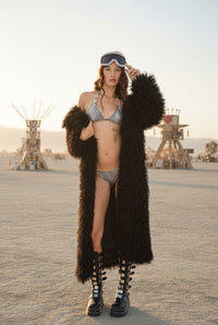 Elara Black Shaggy Faux Fur Festival Coat Faux Fur Iconic Outfitters 
