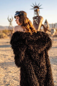 Elara Black Shaggy Faux Fur Festival Coat Faux Fur Iconic Outfitters 