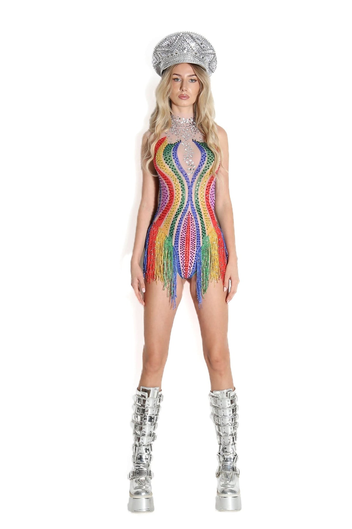 Elexa Rhinestone Tassel Bodysuit Iconic Outfitters 