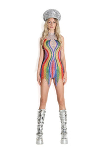 Elexa Rhinestone Tassel Bodysuit Iconic Outfitters 